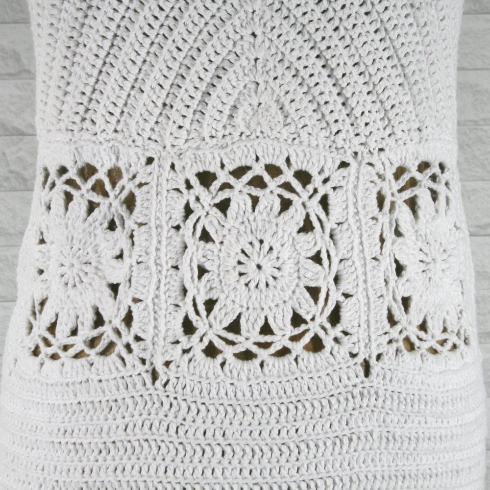 HAND CRAFTED Crochet Dress Halter White Cotton Wedding Coastal Cowgirl Bridal - Picture 3 of 16